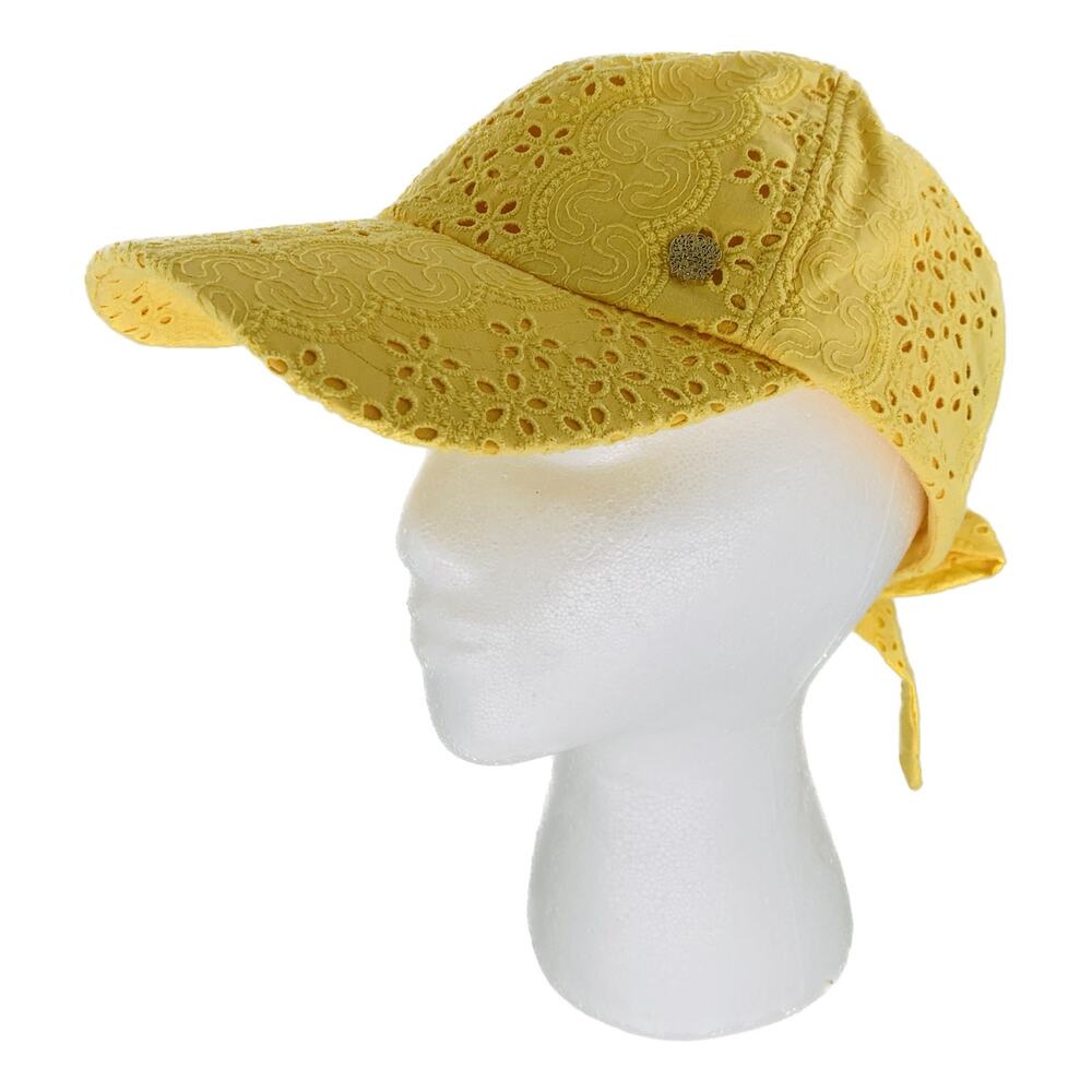 Vince Camuto Womens Yellow Eyelet Lace Baseball Cap Tie Back Hat Adjustable OS